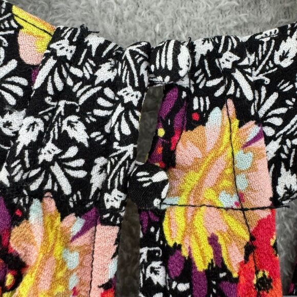 Free People Top Womens XS Black Dream Darlin Deep V-Neck Babydoll Boho Flowy - Picture 10 of 14